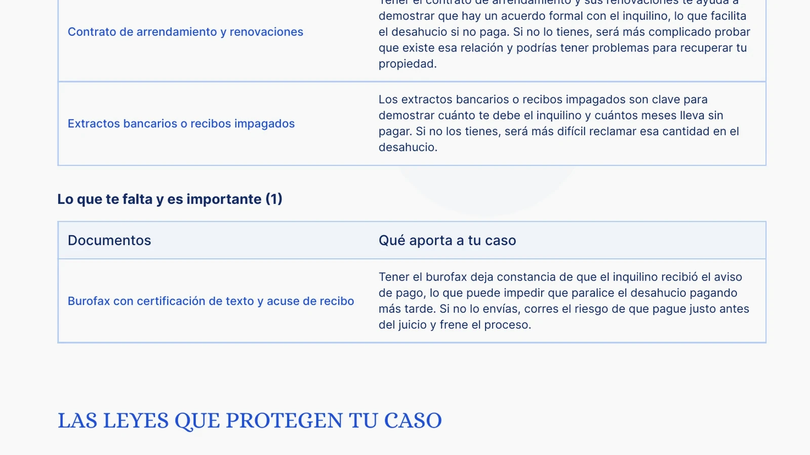 Sección de documentación del informe: lo que ya tienes y lo que te falta, con qué aporta cada documento