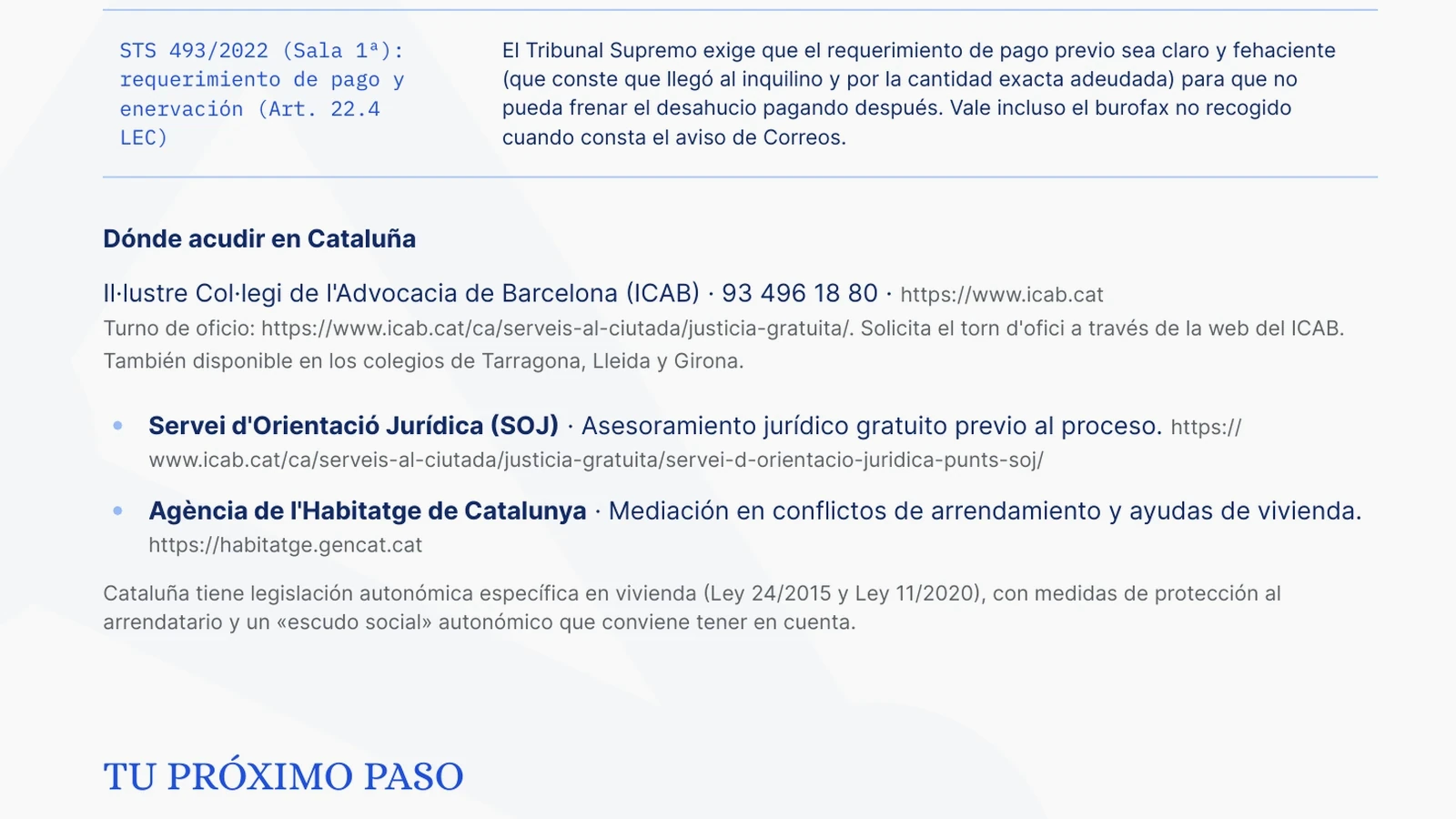 Recursos de Cataluña en el informe: ICAB, turno de oficio, Servei d'Orientació Jurídica y Agència de l'Habitatge